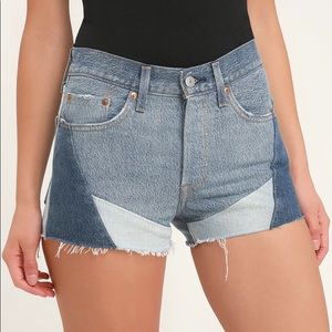 LEVI’S 501 mid rise colour block cut off denim shorts